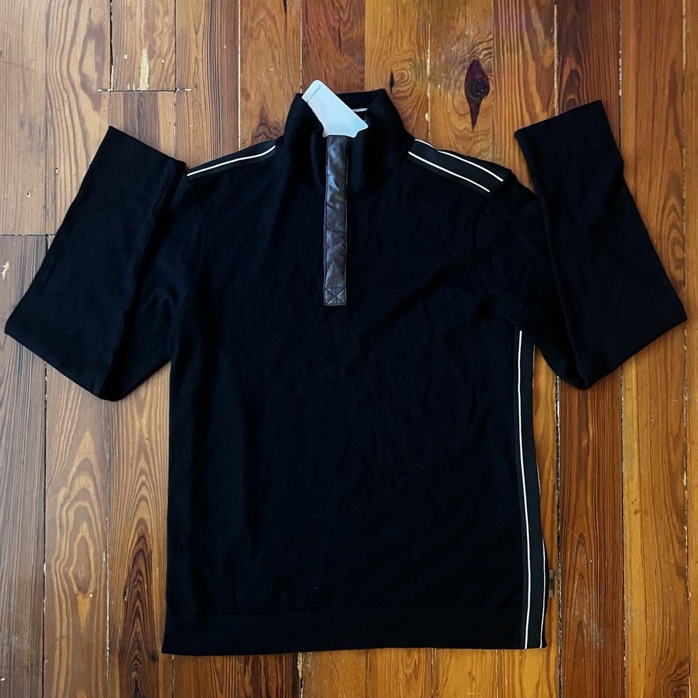Vintage Armani Collezioni Mock Neck‎ Quarter Snap Pullover Black Men's Large Y2K